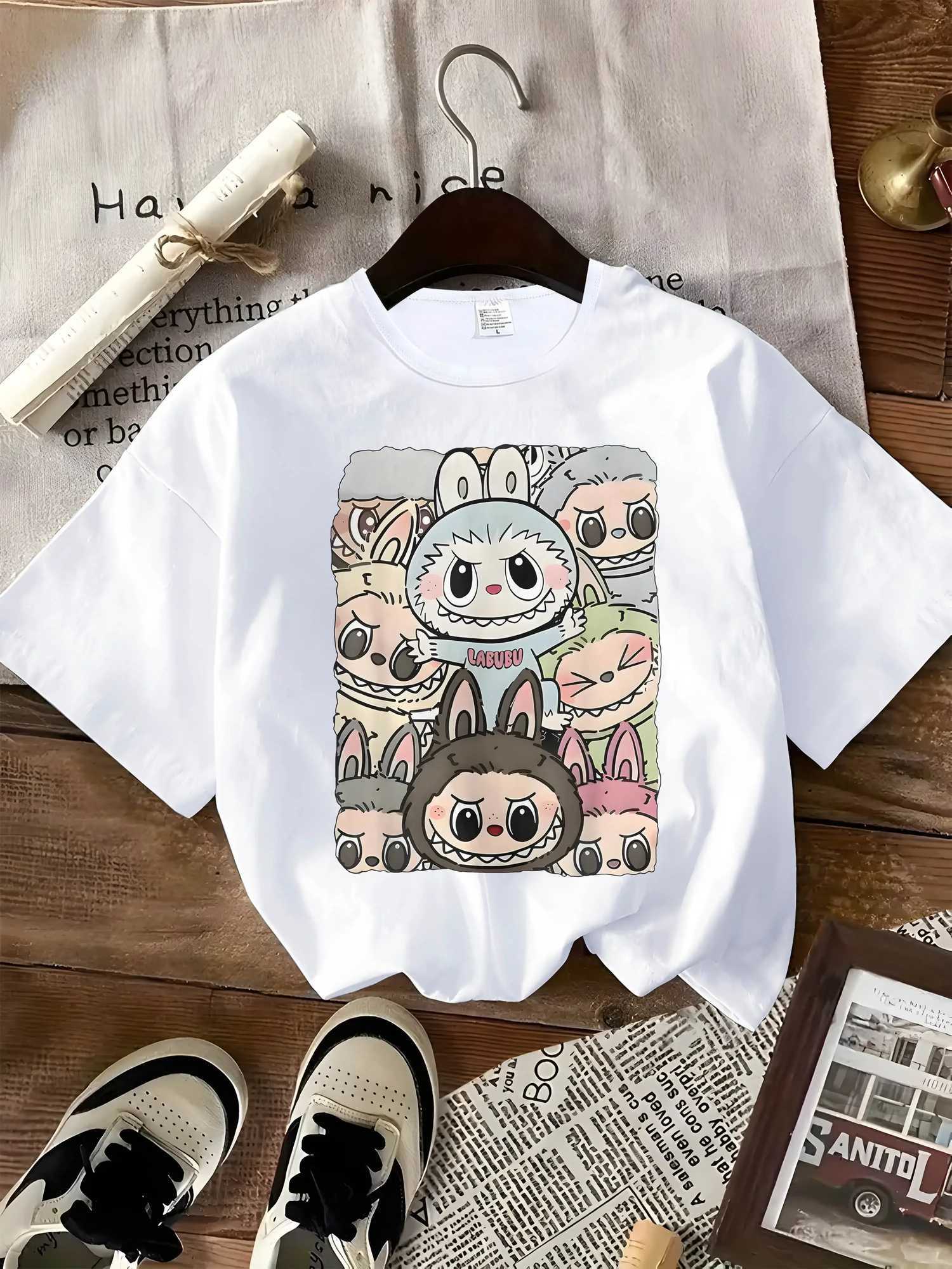 Cute Labubu Design T-shirt With A Classic Labubu Pose Is Suitable For Womens Casual Sportswear Perfect For All Seasons harajukuT250527