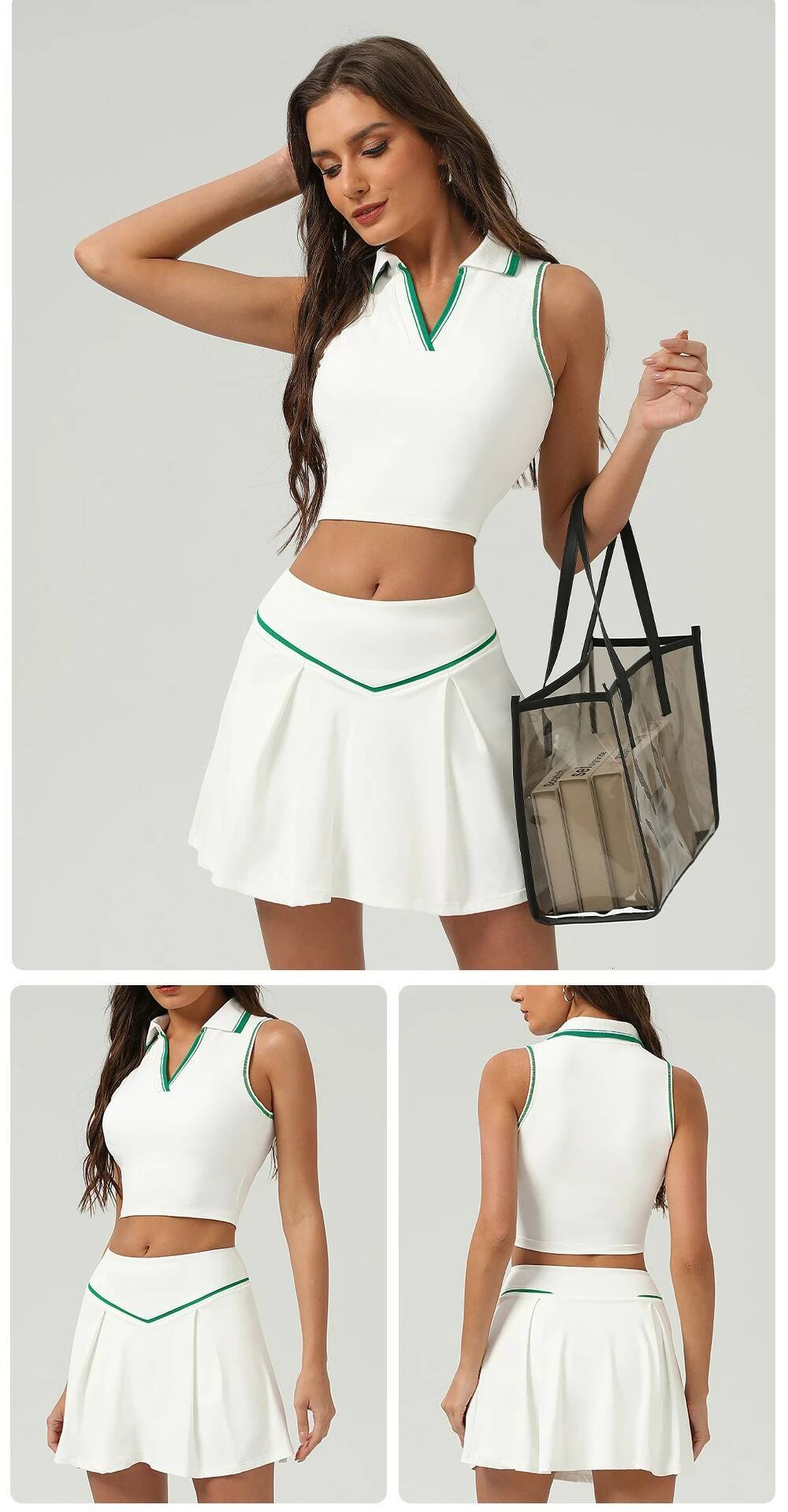 Two Pieces Yoga Sets Women Gym Crop Tops&Tennis Skirts Sports Breathable Quick Dry Golf Suits Badminton Workout Clothing