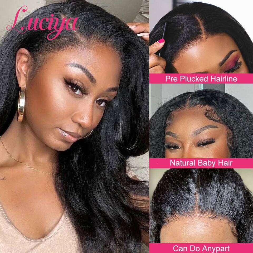 Kinky Straight Ready To Wear 13x4/13x6 HD Front Human Hair Yaki Frontal Wigs 5x5 Lace Closure Wigs