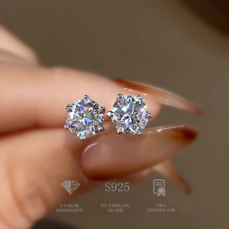 KNB 0.1CT-2CT D Color Lab Created Diamond Certified Stud Earrings for Woman Gift 925 Sterling Silver Wedding Jewelry 250519