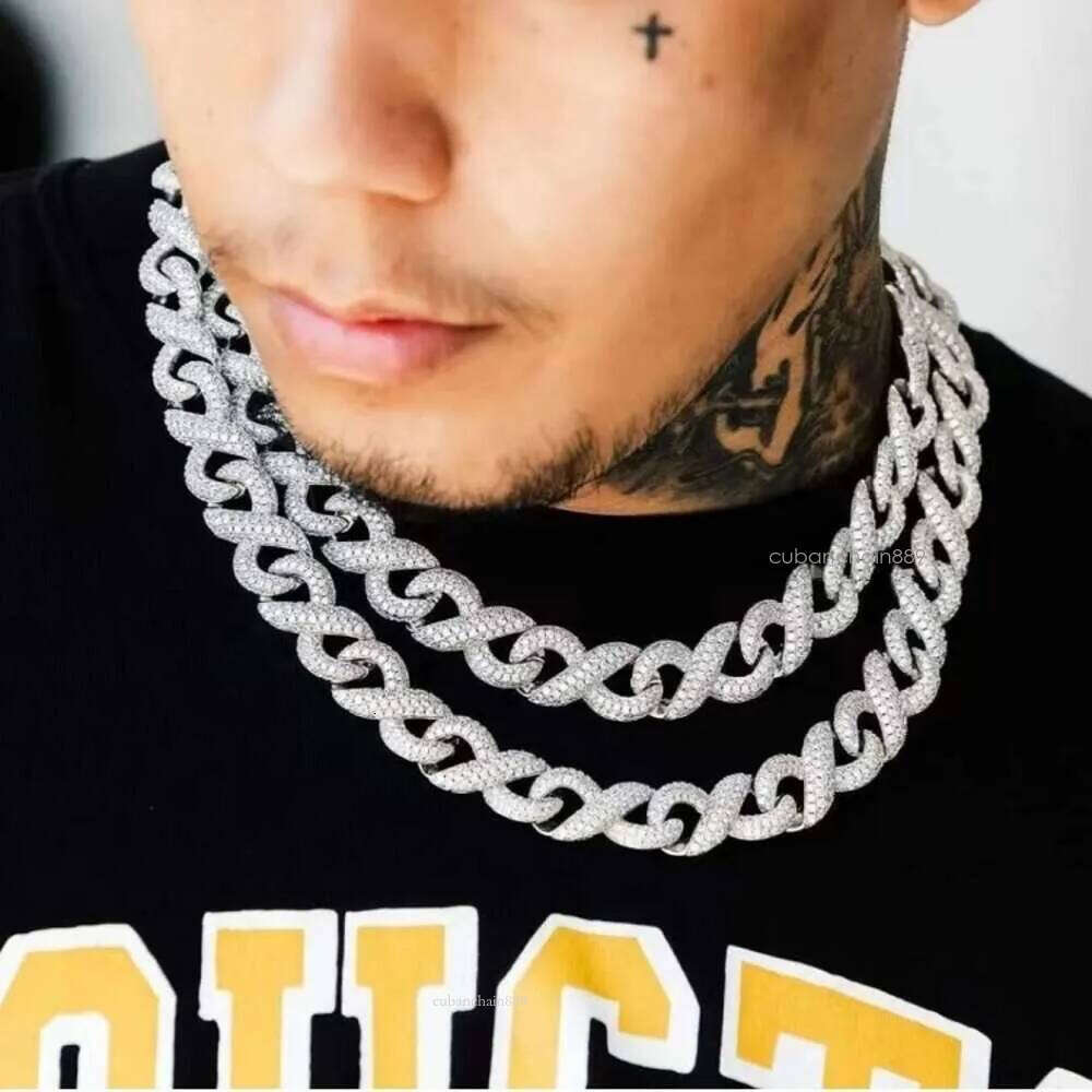 Hip Hop Man Necklace Vvs Moissanite Cuban Link ChainNew Design 13mm Infinity Solid Sier Gold Plated