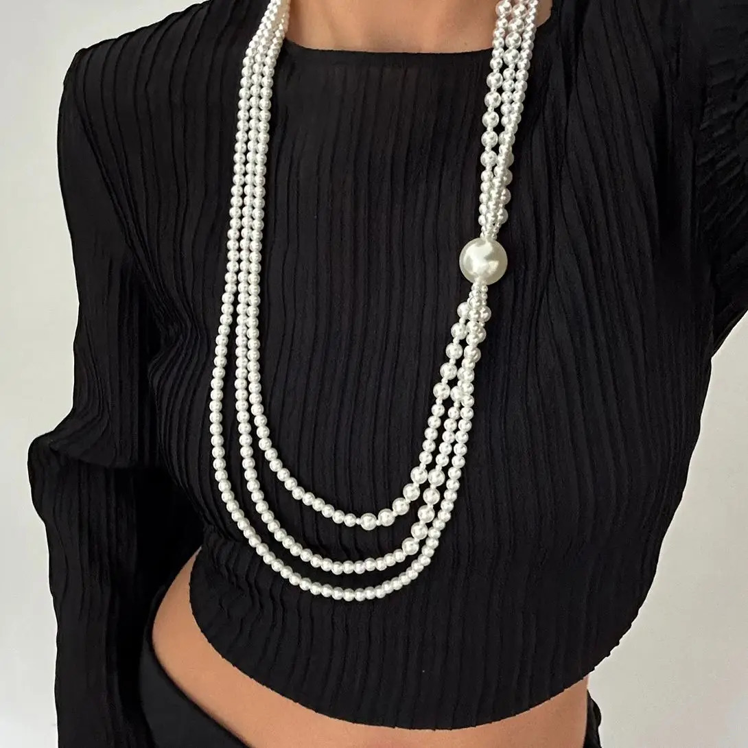 Ingemark Baroque Multilayer Pearl Long Chain Necklace Women Creative Elegant Sweater Chain Neck Accessories Jewelry 250522