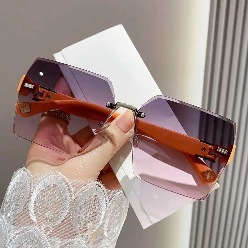 2PCS Gradient Lens Rimless Sunglasses for Men and Women Cut Edge Glasses for Outdoor Eyewear UV400 Protection Z250527