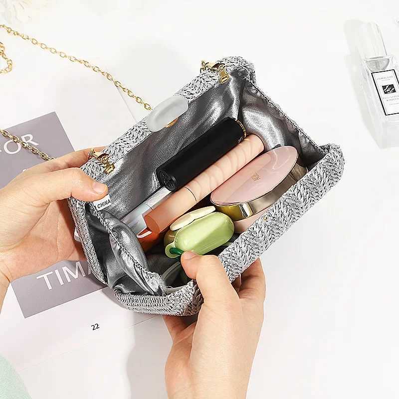 Simple Design Banquet Woven Bag Formal Dress Matching Crossbody Hand Bags Evening Bag Straw Green Beige Color Silver Clutch W250527