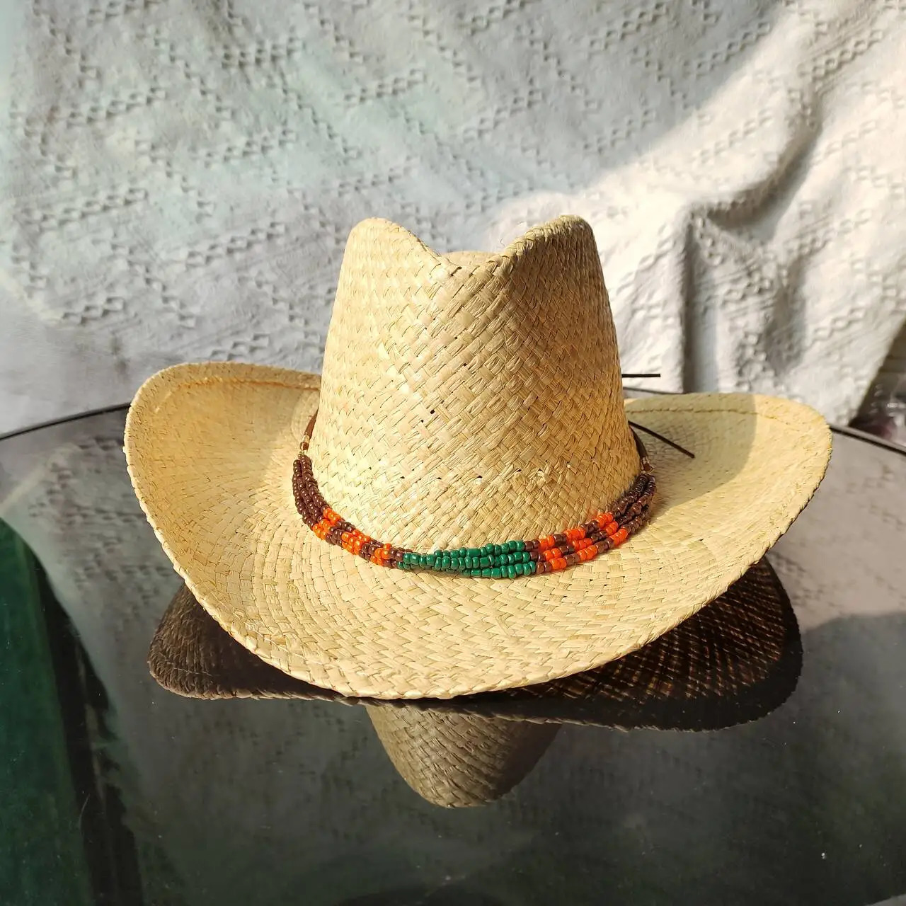 cowboy hat Grass Handwoven Hollow Cowboy Straw Hat Rhinestone Chain Cowboy Hat for Woman Outdoor Vacation Beach Sun Hat for man 250526