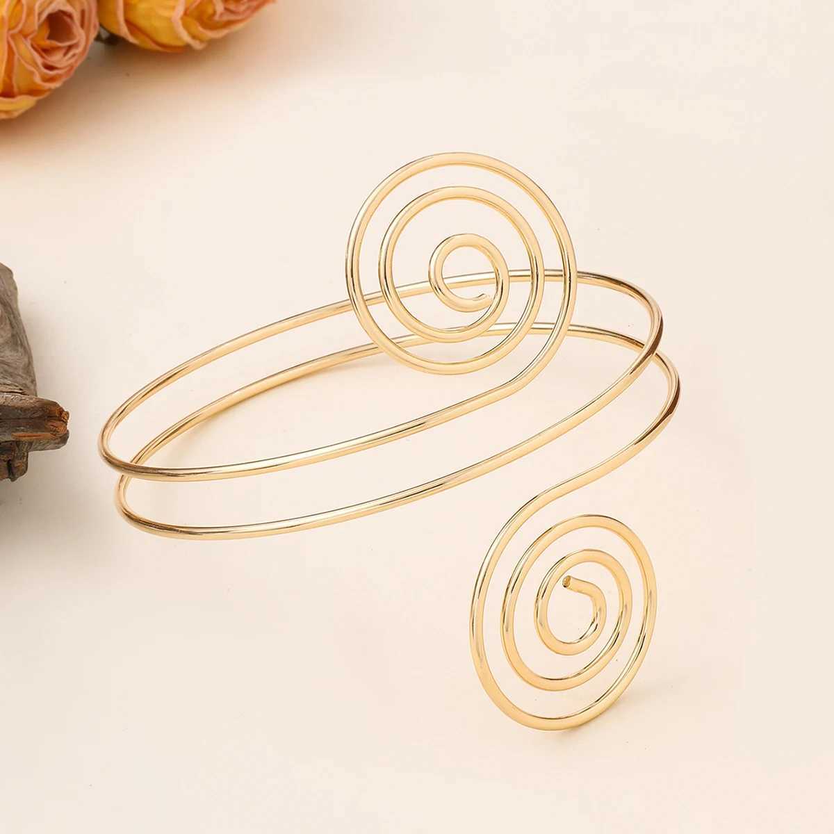 FTCY Gold Color Arm Cuff Bracelet for Women Vintage Greek Womens Upper Arm Bracelet Adjustable Open Bangles Jewelry Gifts W250526