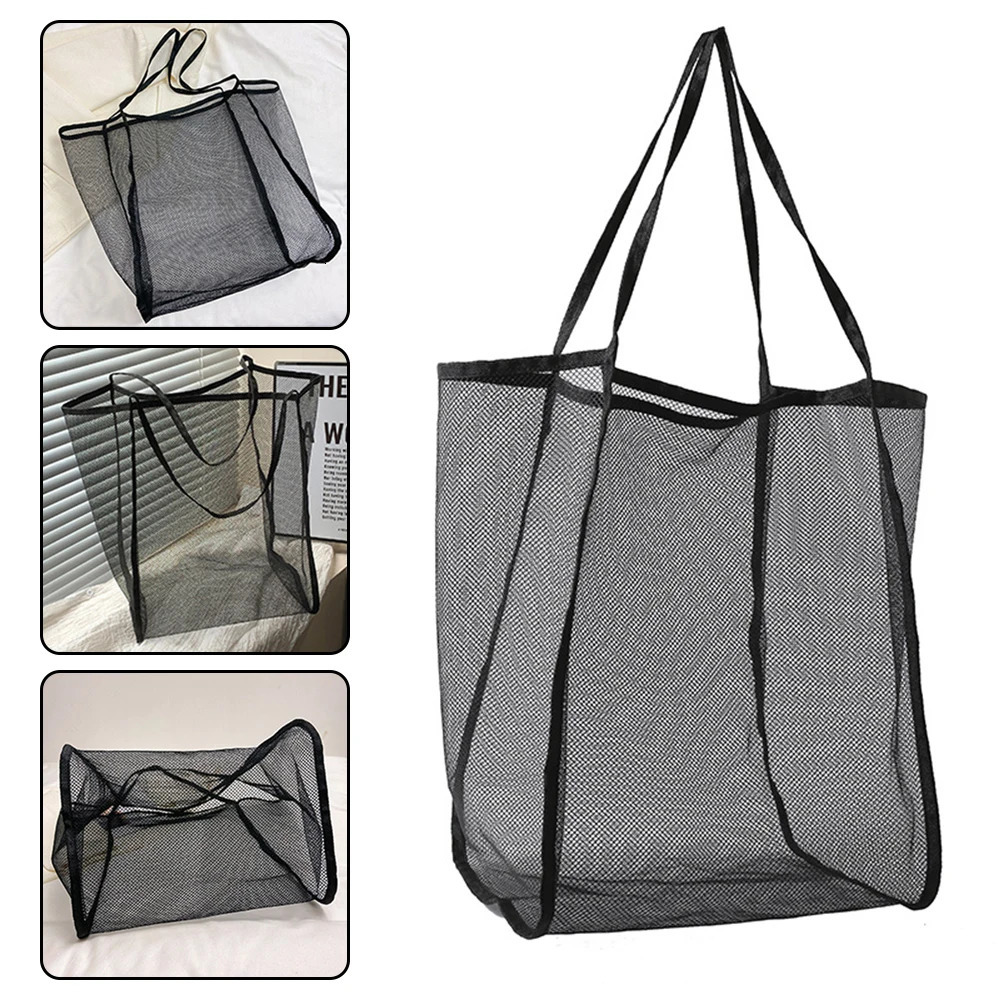Transparent Mesh Storage Bag Shoulder Bag Fashionable Lightweight Large Capacity Versatile Shopping Bag Beach Bag Organize 250526