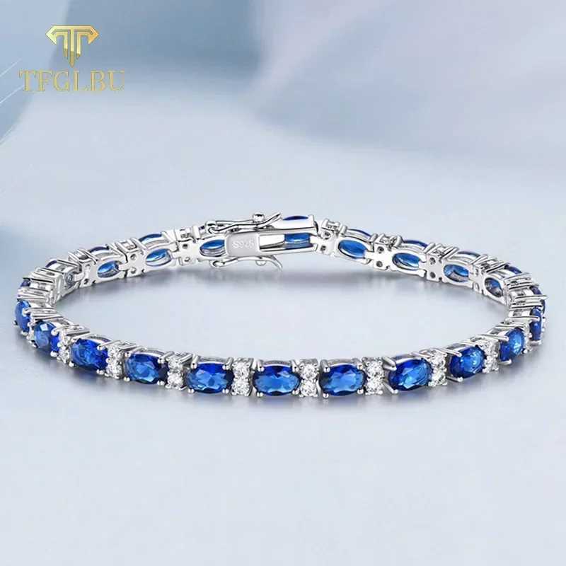 TFGLBU New Sparkling Sapphire Bracelet for Women Elegant Shine Gem Solid 925 Silver Bangle Wedding Birthday Jewelry Wholesale W250526