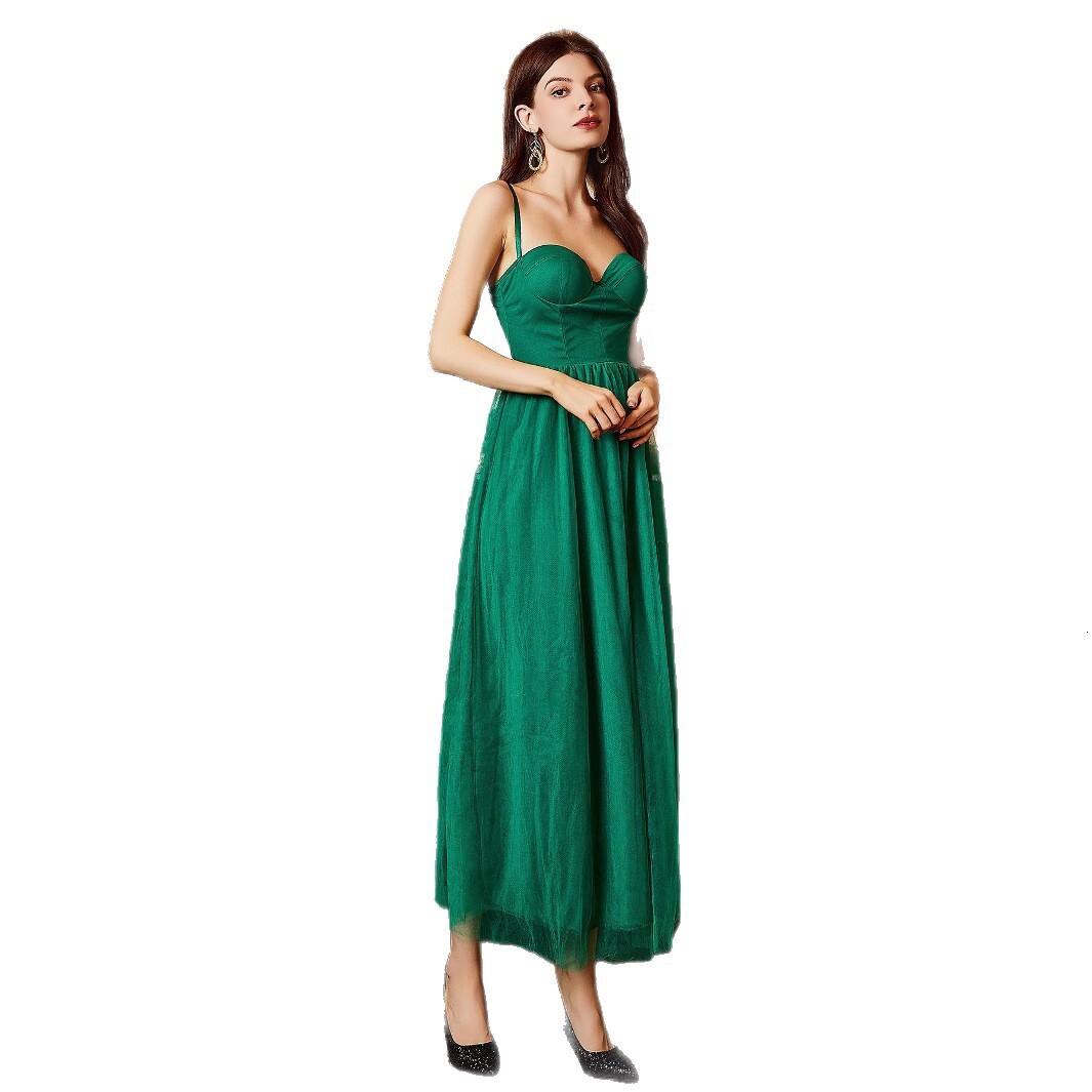 2025 suspender banquet dress temperament dress long dress green forest style evening dress
