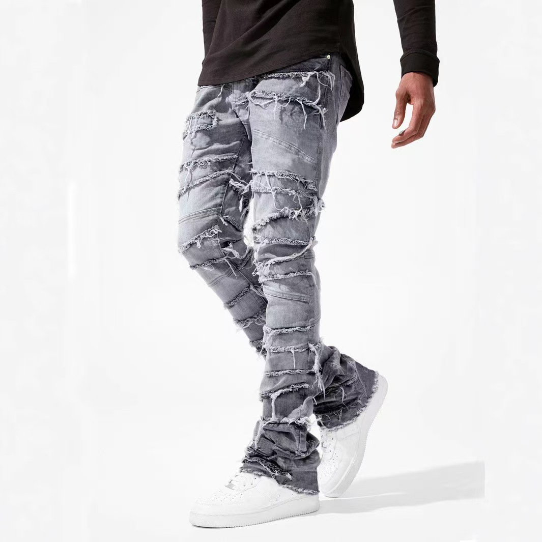 Mens jeans Designer jeans European American street fashion mens jeans ins hot selling stretch patchwork straight leg jeans