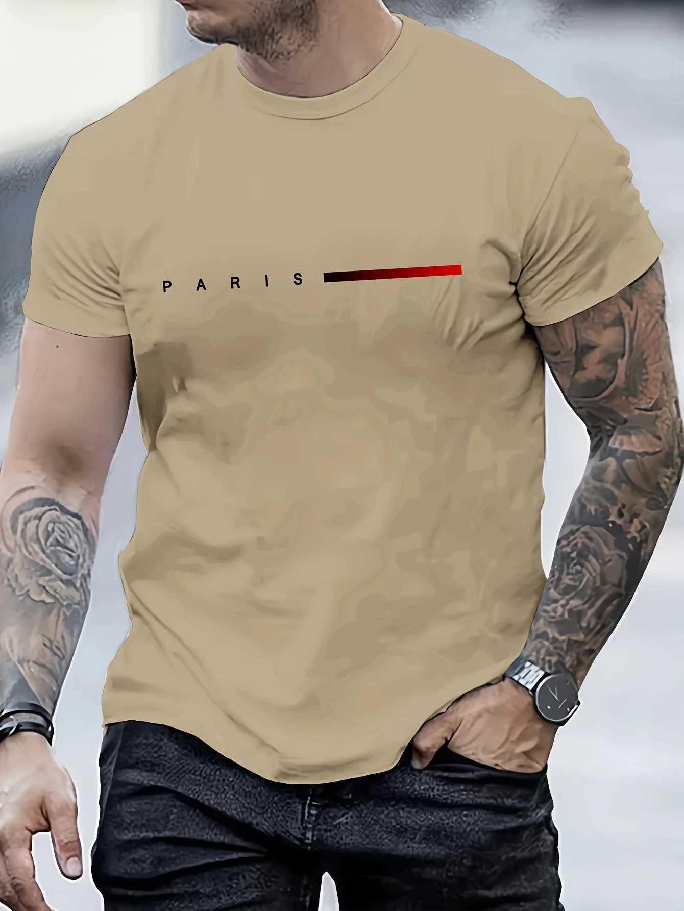 Mens 100% cotton summer loose PARIS Creative Letter print casual slim fit round neck short sleeved T-shirt top Z250527