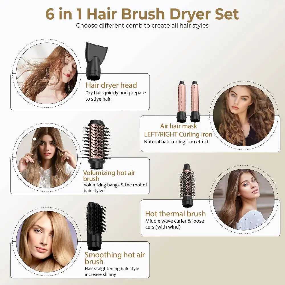 Sale 6 1 High Speed BLDC Motor Hair Styling Tool Negative Ion Hot Air Brush Wrap Straightener Dryer Curler Electric MCH z250527
