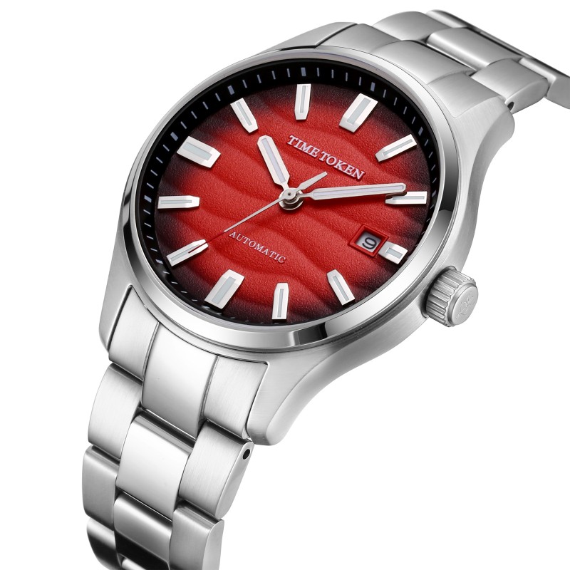 40mm TIMETOKEN Men's Automatic Dress Watch - Desert Texture, Sapphire, 50m Water Resistant, Luminescent
