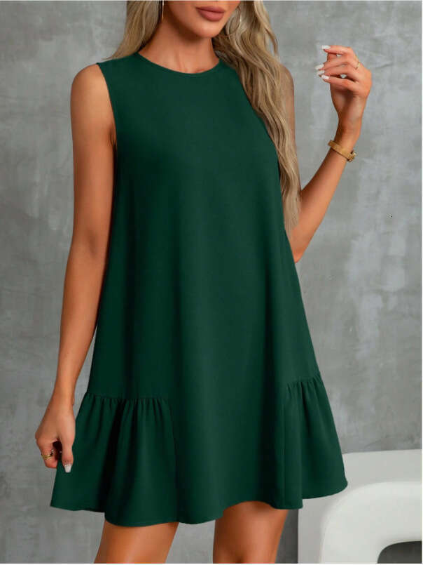 2025 Early Spring New Women's Solid Color Round Neck Sleeveless Vest Dress