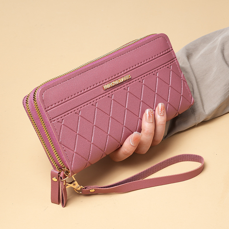 Free Shipping Designer Wallet High-quality Double-layer Zipper Long Leather Bag Women's Mesh Phone Bag Hand-held Bag Casual Multifunctional Box C