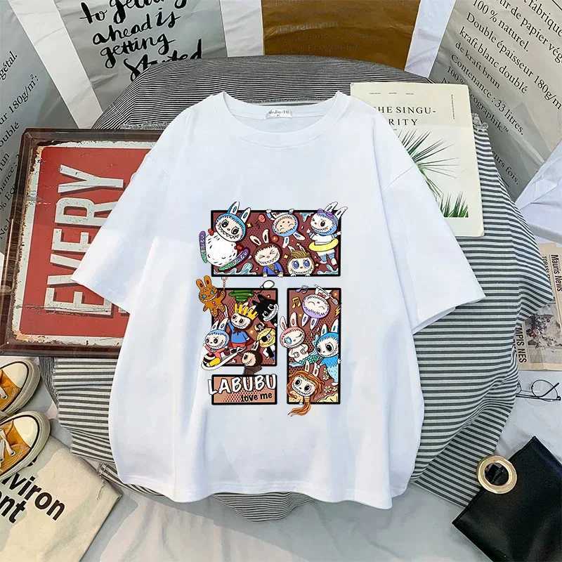 Labubu T-shirts for Women Men Anime Fashion Short Sleeve Tops Tee Summer Cotton Hip Hop Black White T-shirt High Quality Clothes T250527