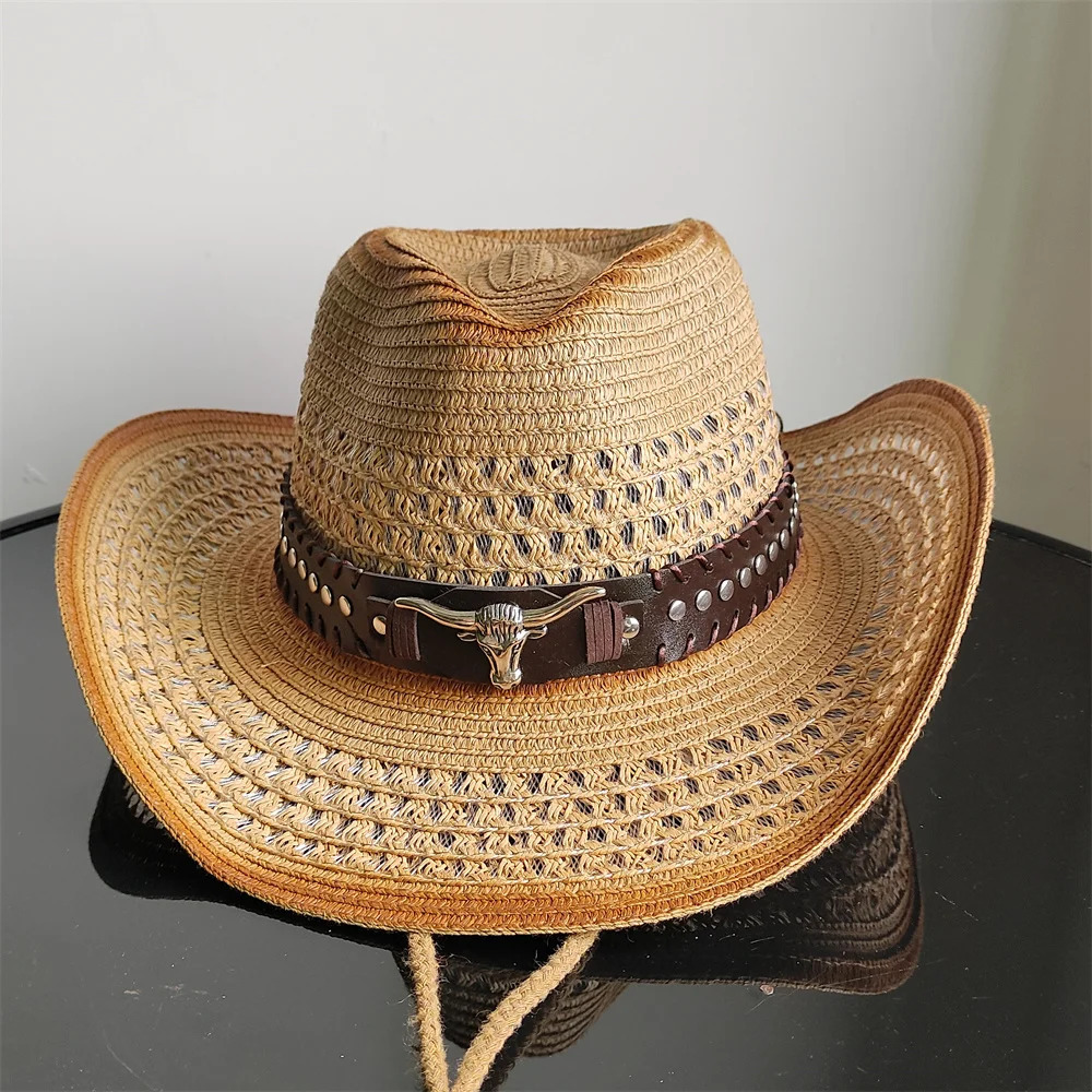 Holllow Cowboy Straw Hat Women Men Summer Handmade Vintage Hollow Western brim Sun Protection Fisherman Mountaineering Bohemian 250526