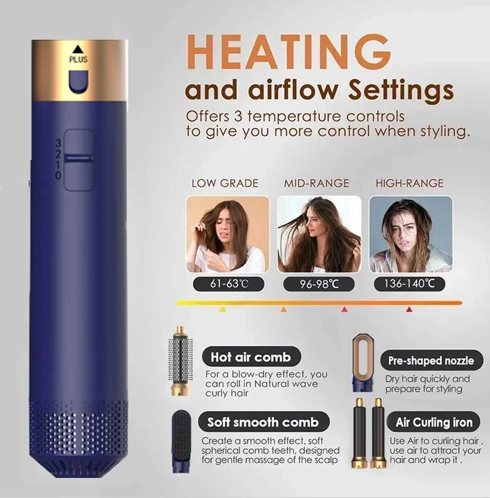 5 In 1 Hair Dryer And Styler Set Professional Hot Air Brush With Curling Iron And Hair Straightener z250527