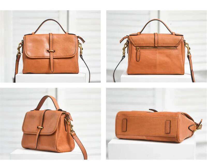 Designer Natural Genuine Leather Women's Shoulder Messenger Bag Fashion Real Cowhide Multi-Compartment Female Handbag