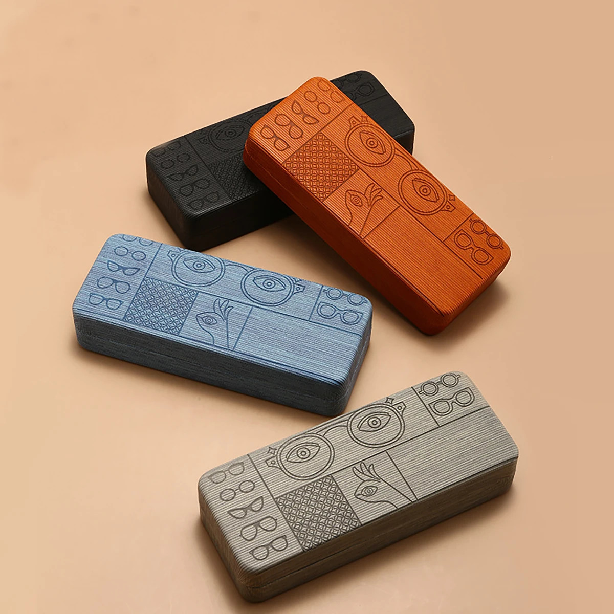 1pc Geometric Pattern Glasses Case Portable Stylish Square Eyewear Holder with Embossed s for Men's Fashion Accessories 250523