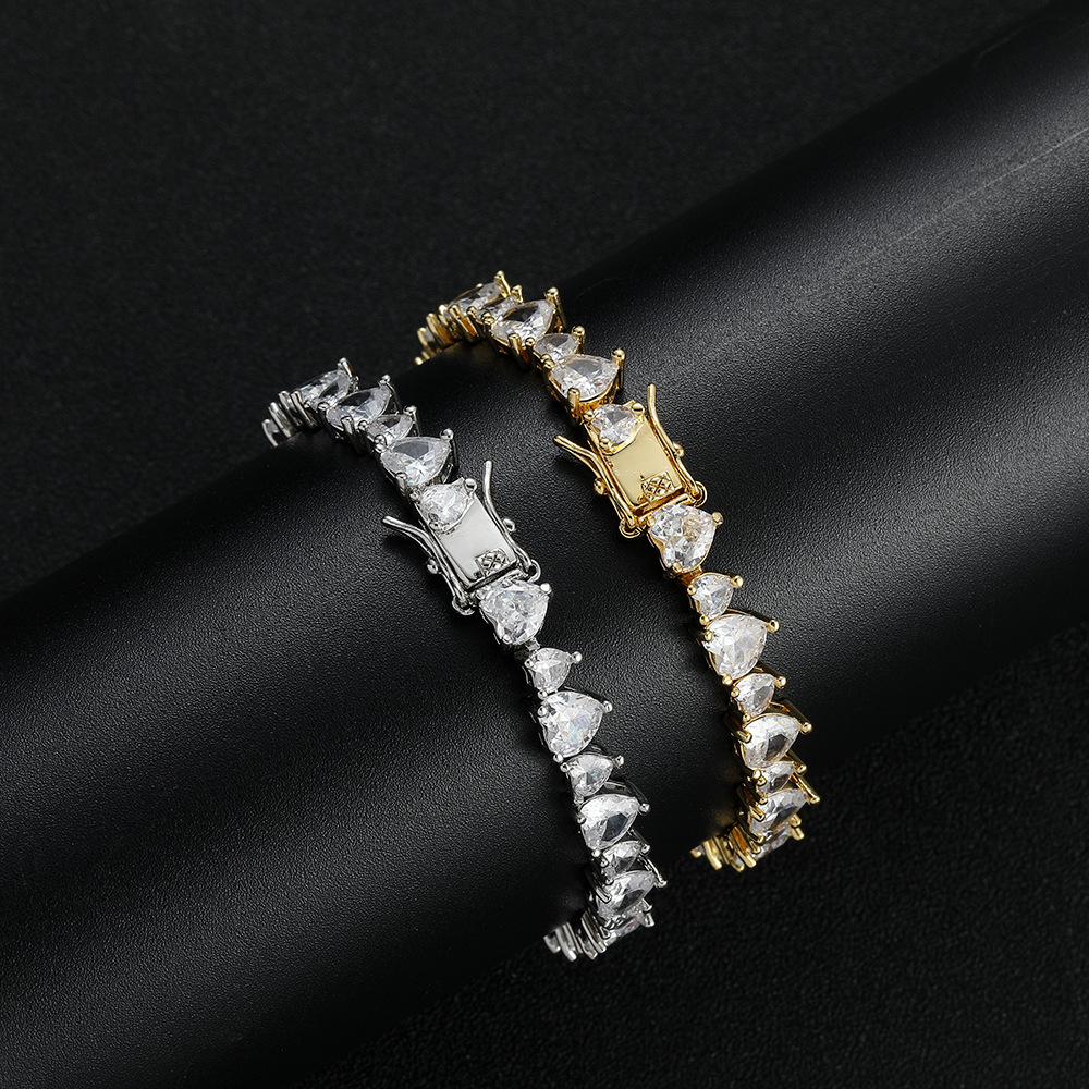 Heart Shaped Prong Mixed Cubic Zirconia Tennis Bracelet Full Cz Stones Charms Bangle Wristband For Men And Women Hip Hop Wolf Tide Jewelry Female Puls