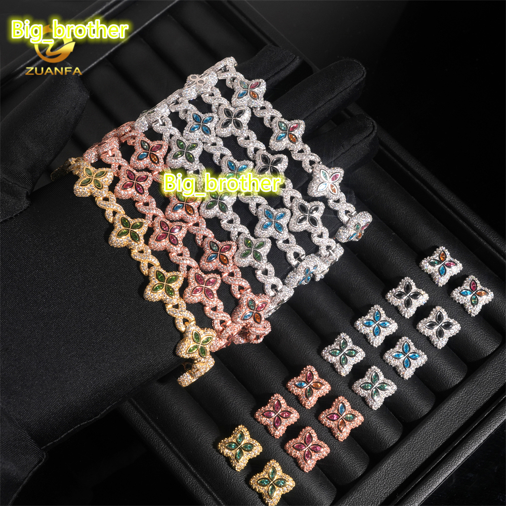 Hot Sale 15mm Color 925 Silver Moissanite Diamond Hip Hop Jewelry Iced Out Moissanite Cuban Link Bracelet Earring Set