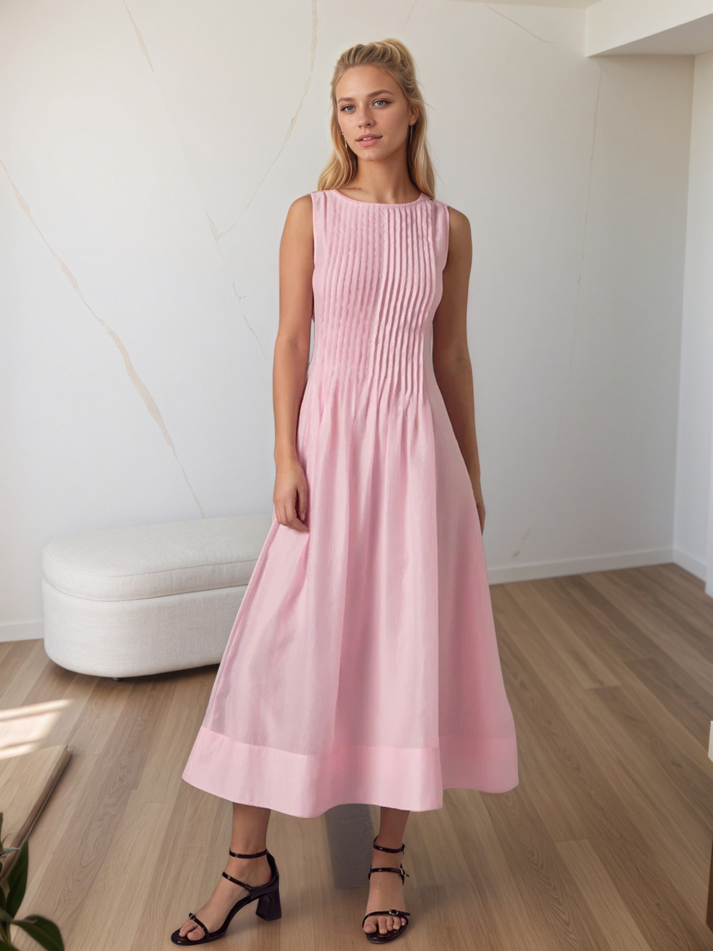 First love milk sweet pink sleeveless vest dress, women's summer gentle style, age reducing temperament, long skirt