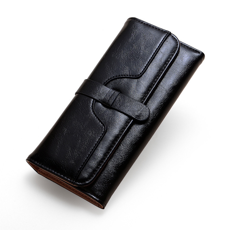 Free Shipping Designer Wallet High-quality New Women's Handbag Long Fashion Oil Wax Leather, Three Fold Draw With Key Mobile Phone Bag Solid Colo