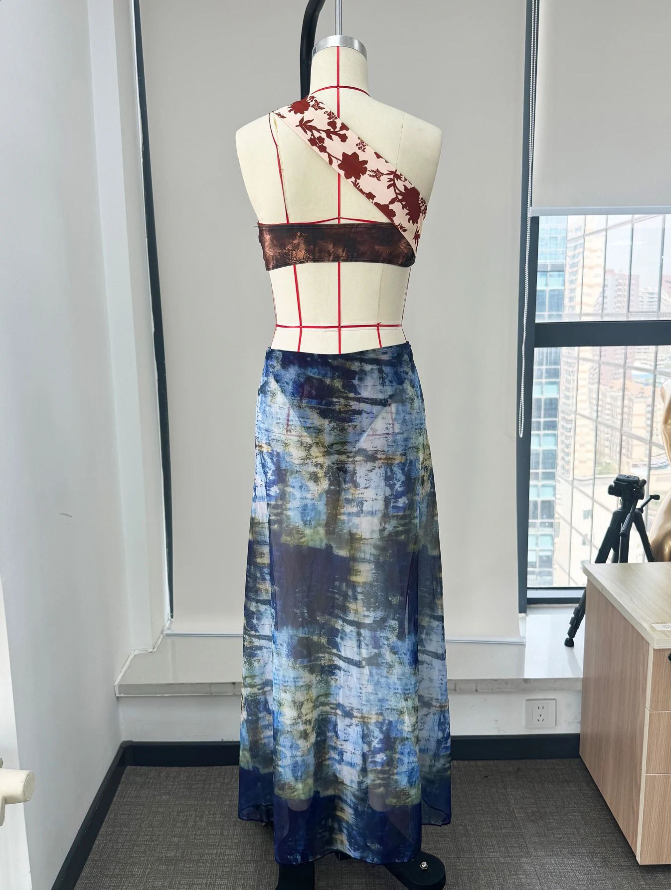 Sexy Cut Out Print Dress Skirt One Shoulder Dress Women Halter Beach Vacation Casual Female Bathing Suit Summer 250526