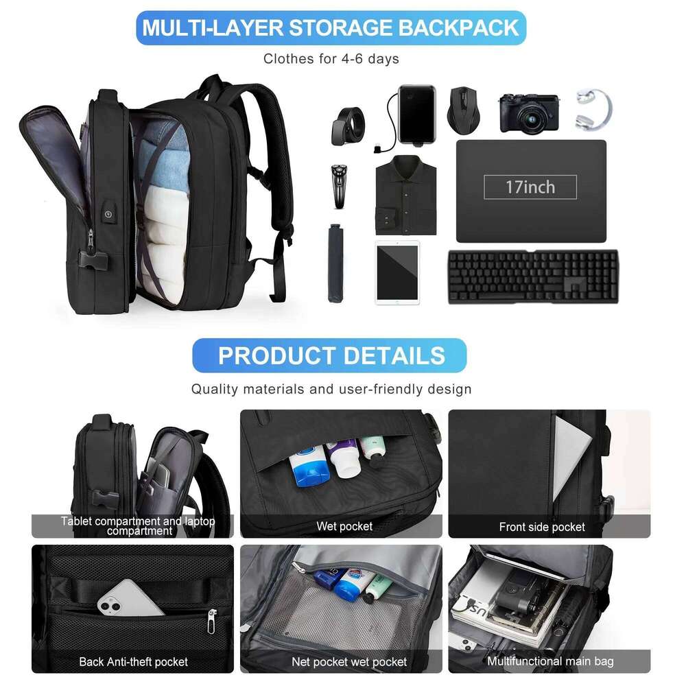 Likros Men Business Travel Backpack Carry on Waterproof Expandable Backpacks Large Capacity Weekend Traveler Laptop Bag
