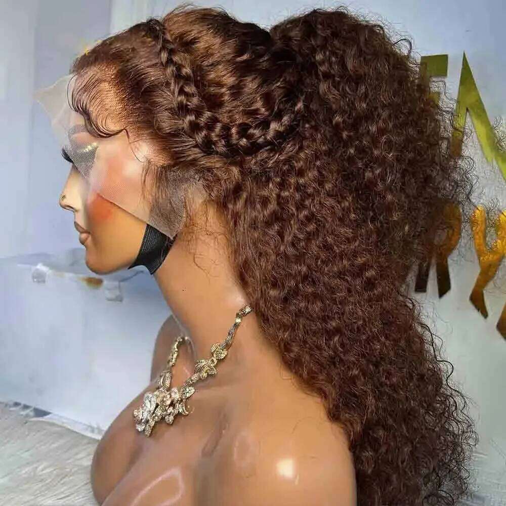Dark Brown 180Density 26Inch Soft Long Kinky Curly Deep Lace Front Wig For Women Babyhair Glueless Preplucked Daily
