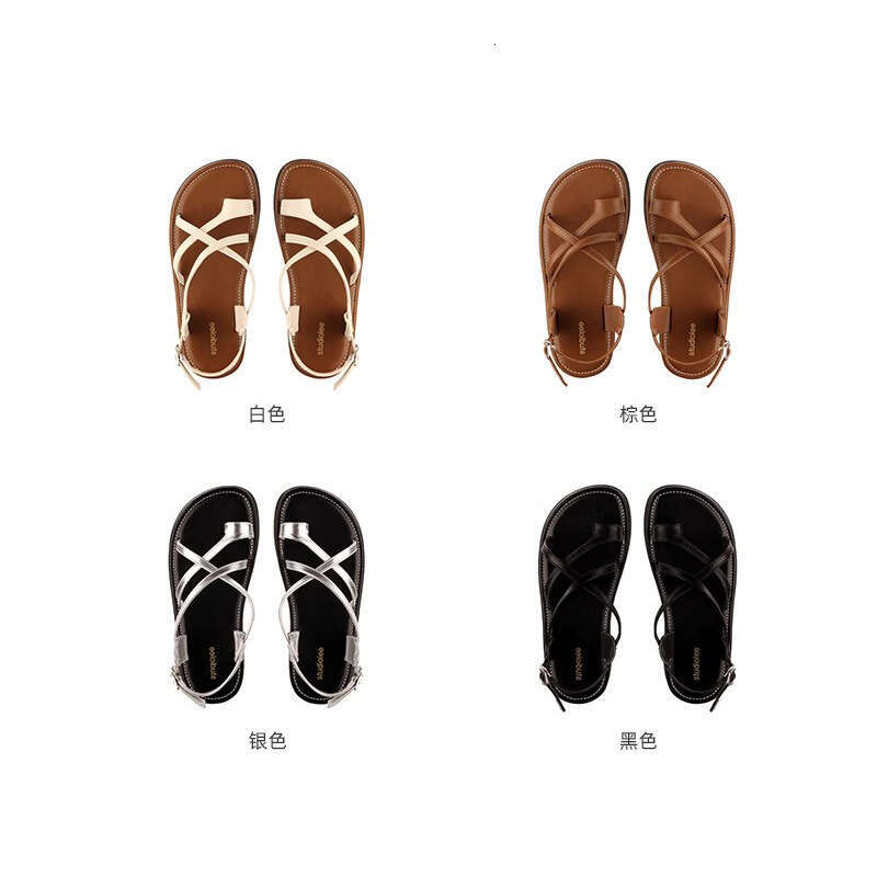 Grape Mom Summer New Fashion Cross Buckle Strap Toe Soft Niche Roman Style Vacation Thick Sole Sandals for Women