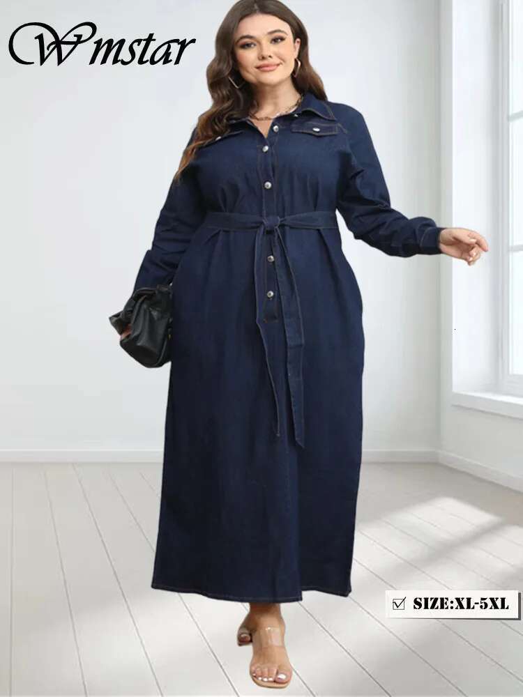 Plus Size Denim Dresses for Women Button Solid Long Fashion Elegant Maxi Dress Fall Winter Clothes Wholesale Dropshipping