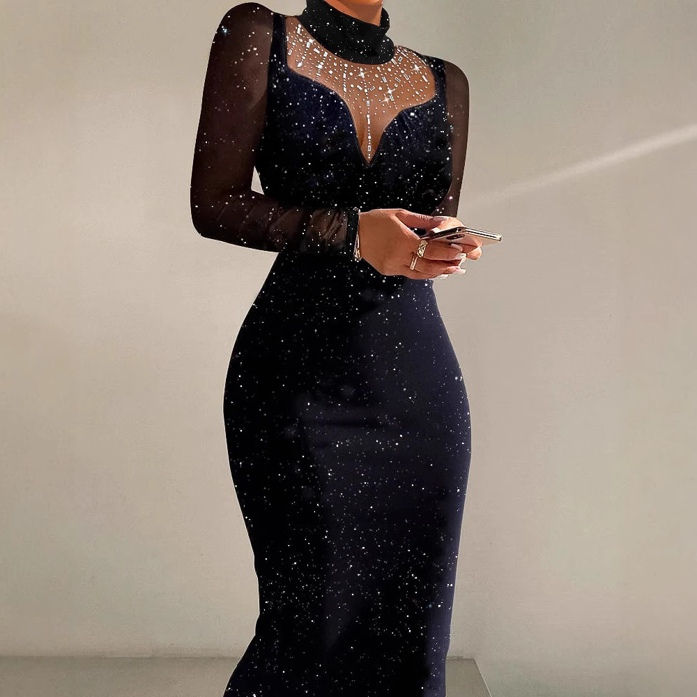 Dress sequin slim fit sexy long sleeved hip hugging skirt