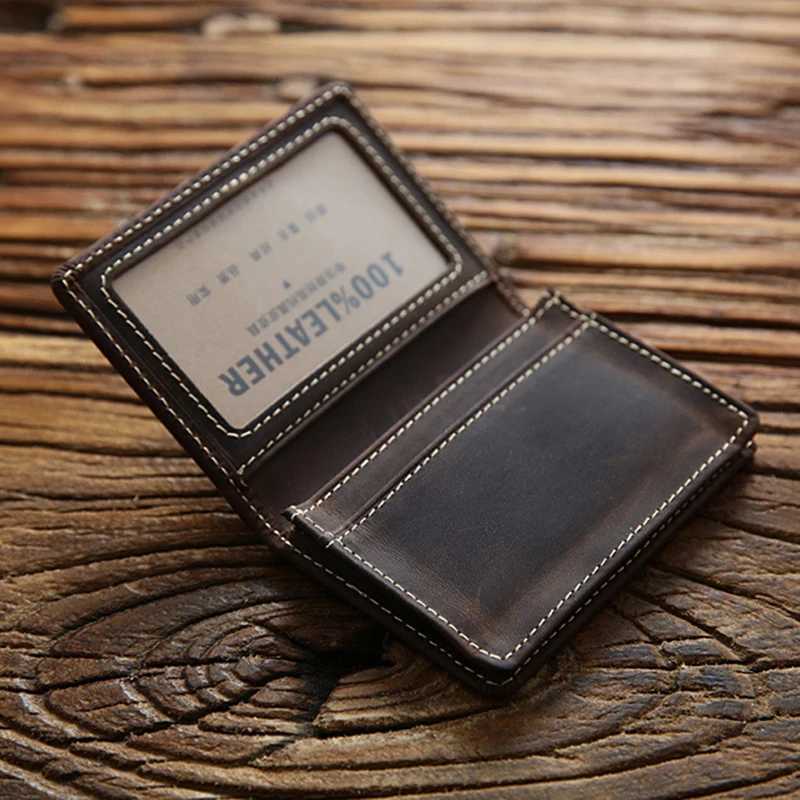 100% Genuine Leather Holder For Men Male Vintage Crazy Horse Handmade Short Business ID Case Small Slim Wallet Purse Z250527