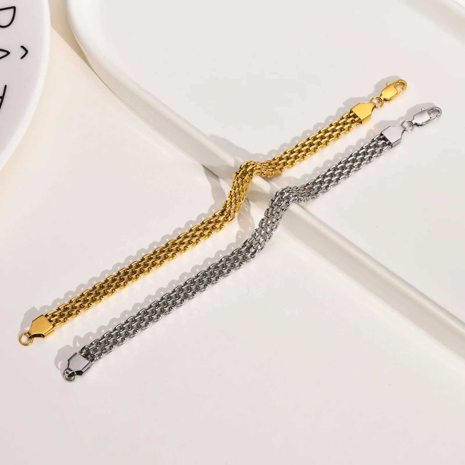 Chain Bracelet For Women Men Mesh Link Stainless Steel Bracelet Gold Plated Minimalist Stackable Jewelry W250526