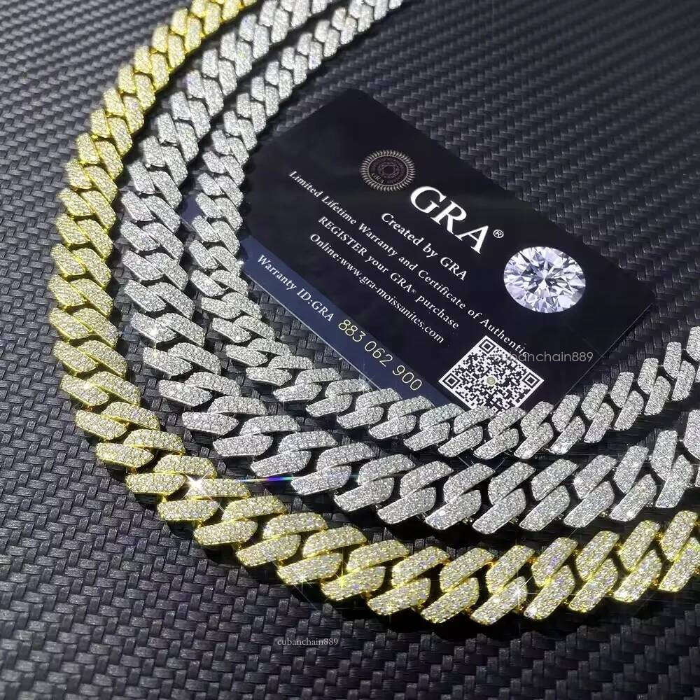 fashion Cuban chain bracelet designer necklace sterg sier GRA Certificate hip hop 15mm double row iced out moissanite chains dia cuban link with box