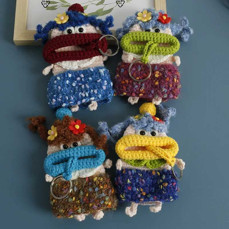 Creative Sausage Mouth Mermaid Doll Crochet Keychains Handmaking Knitting Storage Bag For Car Keys Holder Funny Car Keys Keyring W250526
