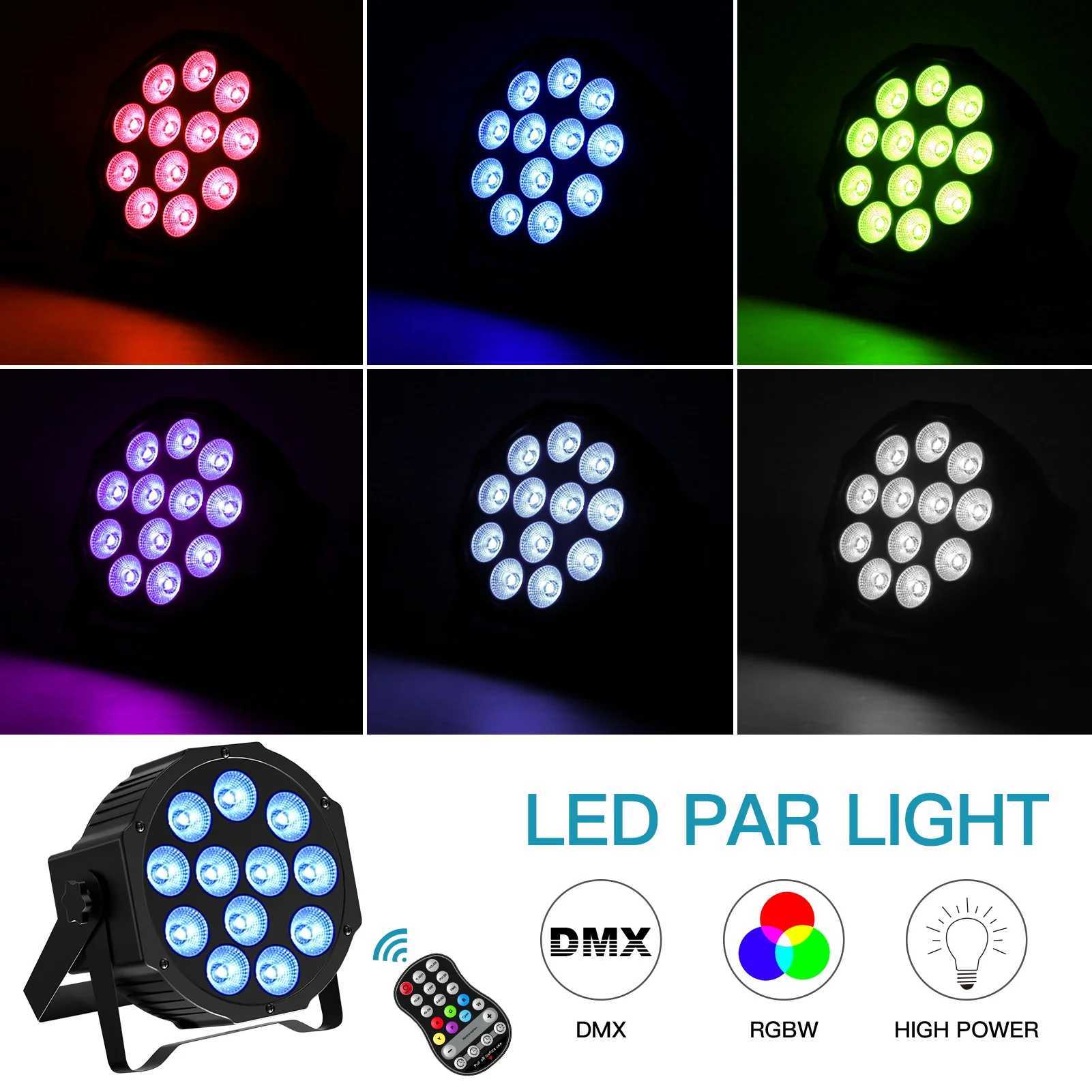 Fieryzeal 4PCS Battery LED Par Light RGBW Stage Flat Strobe Light Par Light DMX512 Effect Stage Light for DJ Disco Party Wedding XJ250527