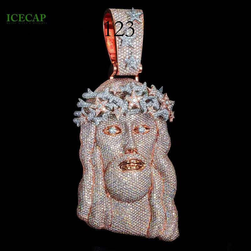Custom Sterling Sier Face Hip Hop Style Iced out Moissanite Dia Jesus Pendant Necklace