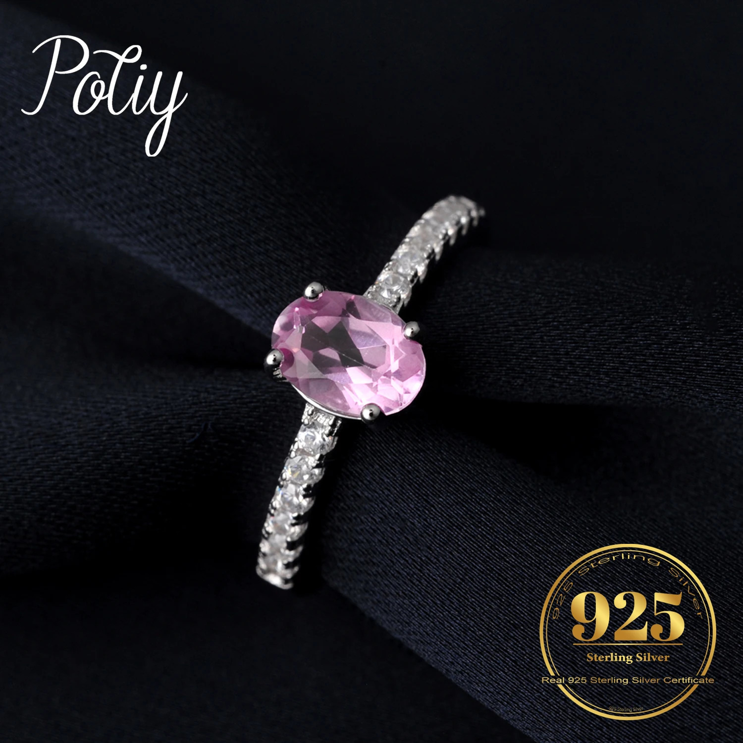 Potiy Genuine Natural Oval Pink Topaz 925 Sterling Silver Solitaire Ring for Woman Fashion Gemstone Fine Jewelry Wedding 250519