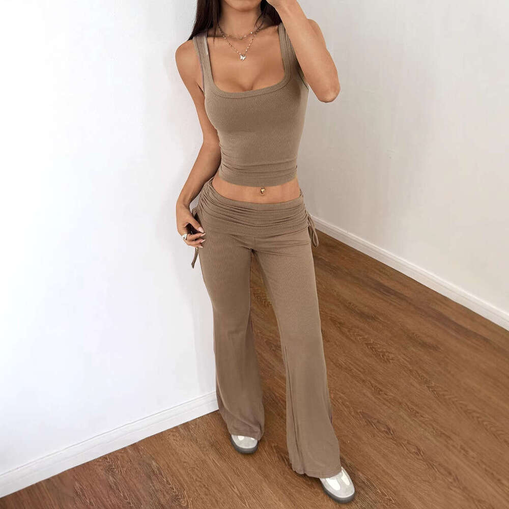 Y2K Sports Style Solid Color Women's Long Pants Set 2025 Spring Summer
