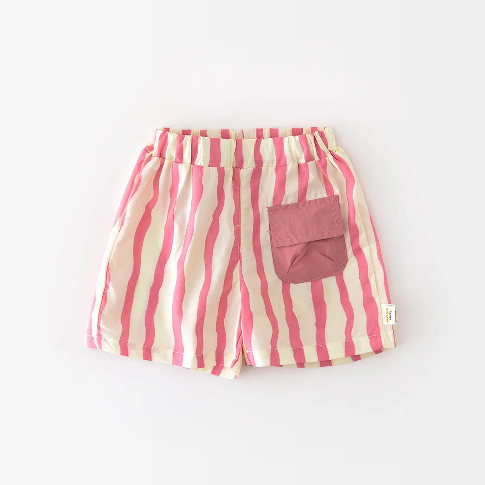 Summer Baby Childrens Vertical Stripes Shorts Toddler Boy Threedimensional Pocket Short Pants Girls Mid Waist 250527