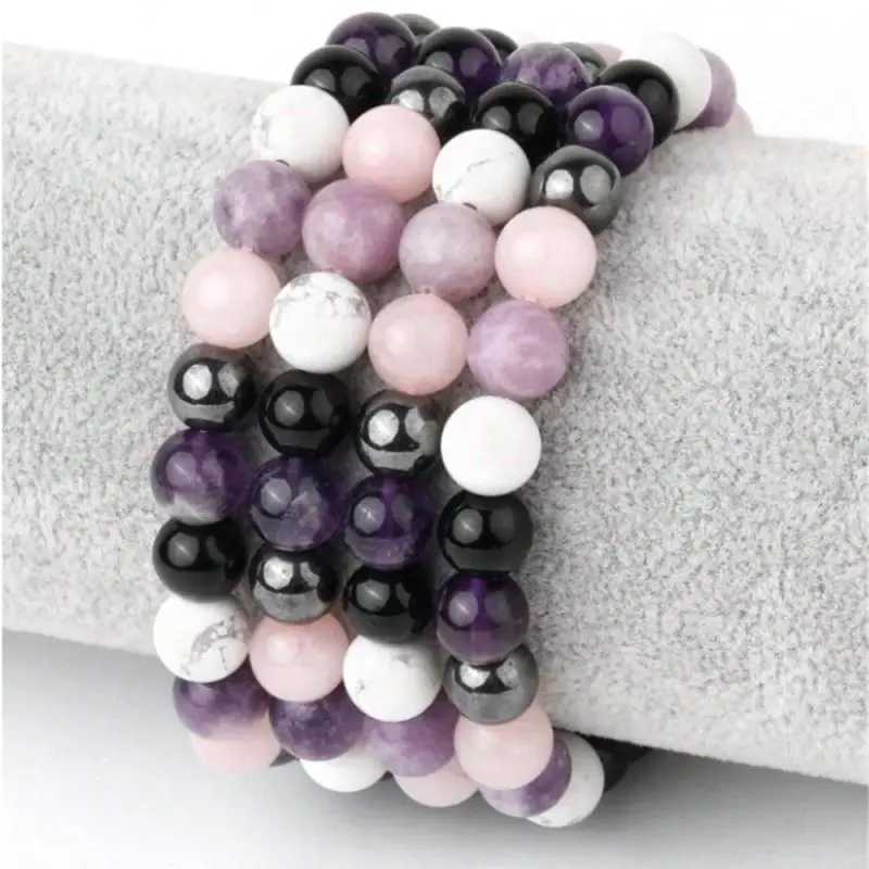 OAIITE Handmade Gifts Natural Stone Bracelets Men Women Jewelry Rose Quartz Hematite Lithium Howlite Amethyst Relieve Anxiety W250526