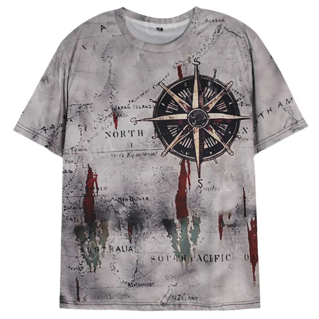 Mens Vintage Map Print T-Shirt Summer Daily Loose Short SLeeve Male Tops Casual Tees Unisex Clothing Apparel Z250527