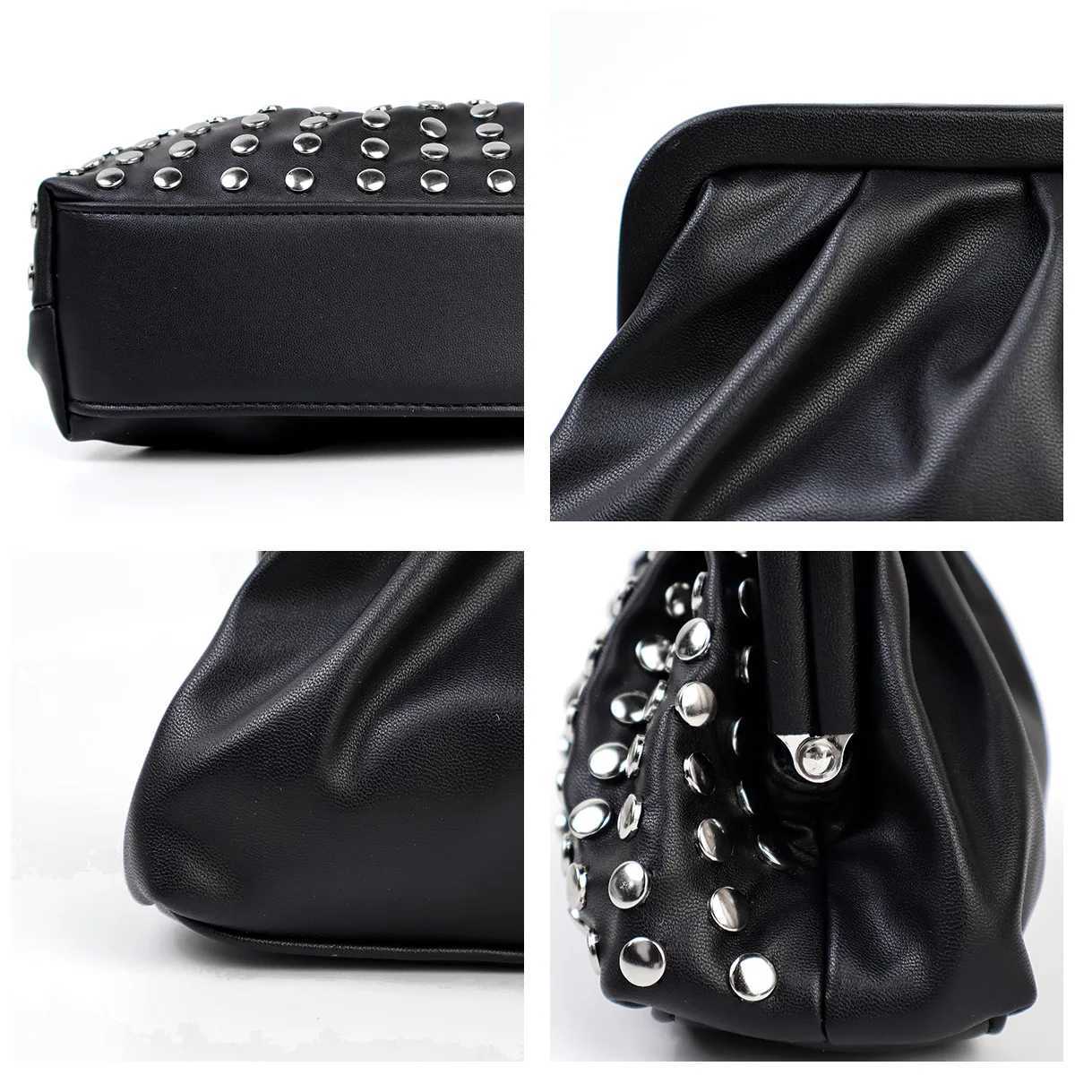 Fashion Rivet Clutch Bag for Women Ruched Hobo Lady Handbags Luxury Pu Leather Evening Party Purses Punk Shell Female Bag 2024 W250527