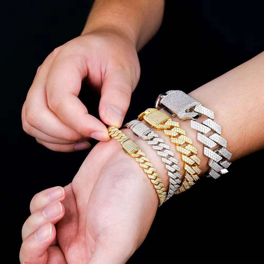 Wholesale Miami 8-20mm Men's Iced Out Fine Hiphop Jewelry Vvs Dia Mossanite Moissanite Cuban Link Chain Bracelet