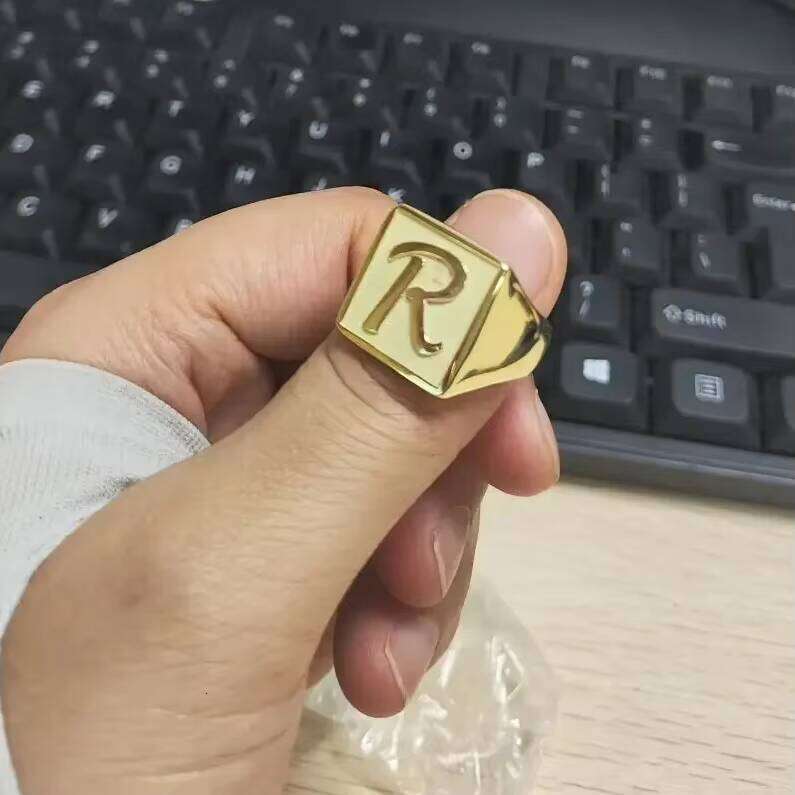 Gold Plated 3D Men Accept Customer'S 17mm Square Solid Sier Ring for Boyfriends Husband Friends