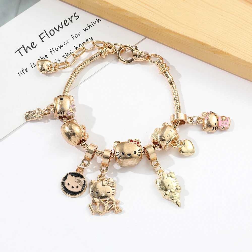 Sanrio Hello Kitty Altn Kaplama Bilezikler Charms ile Kadnlar iin Yksek Kaliteli Moda Tak Kawaii Sanrio Parti Hediyeleri w250527