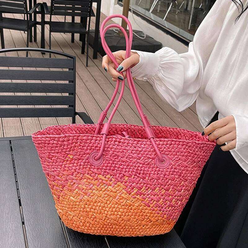 Women's Bags Designer Beach Casual Women Shoulder Designer Gradient Color Handbag Woven Large Tote Bag Handmade Summer Straw Purse